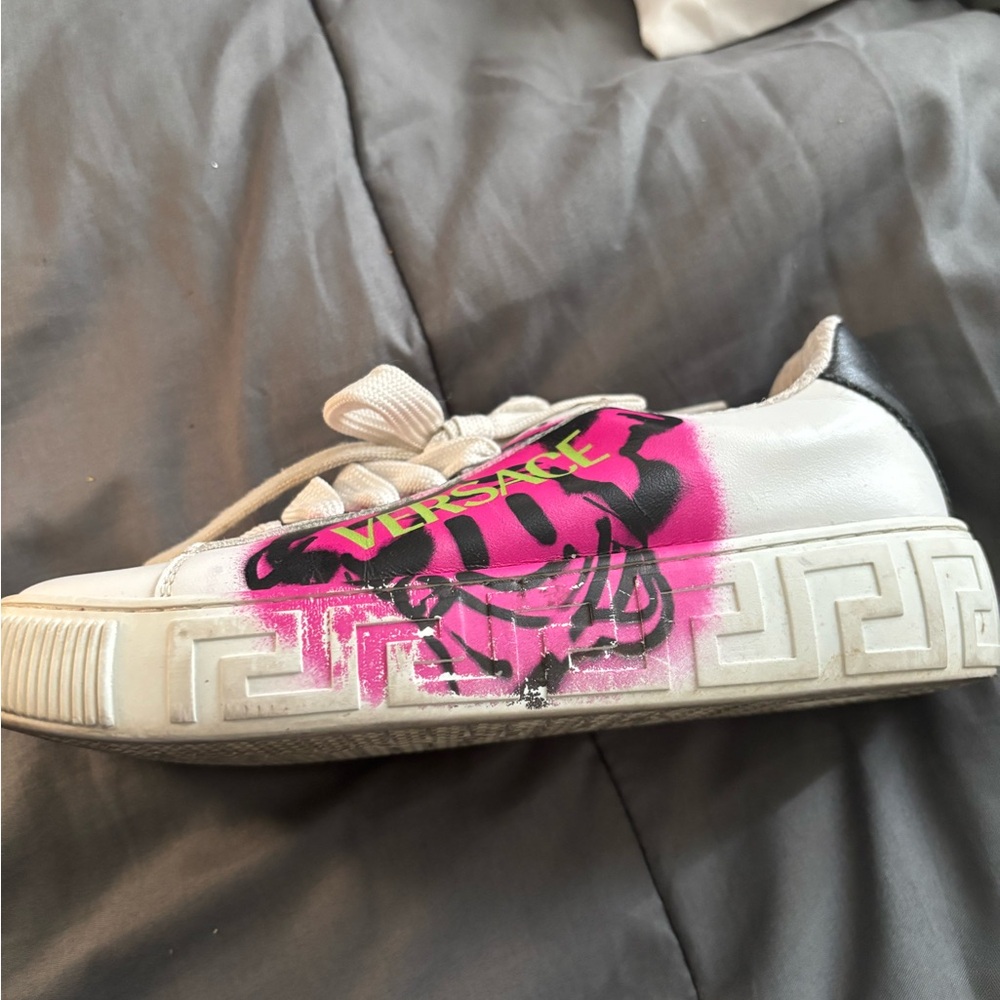 Versace White Sneakers with Pink Graphic